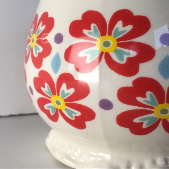 Pioneer Woman Sugar Bowl With Lid Red Flowers Farmhouse Vintage Style Ceramic - Picture 9 of 11